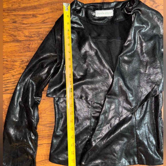 Pants Store Black Faux Leather Open-Front Jacket Women’s Small Draped Jacket - Picture 3 of 6